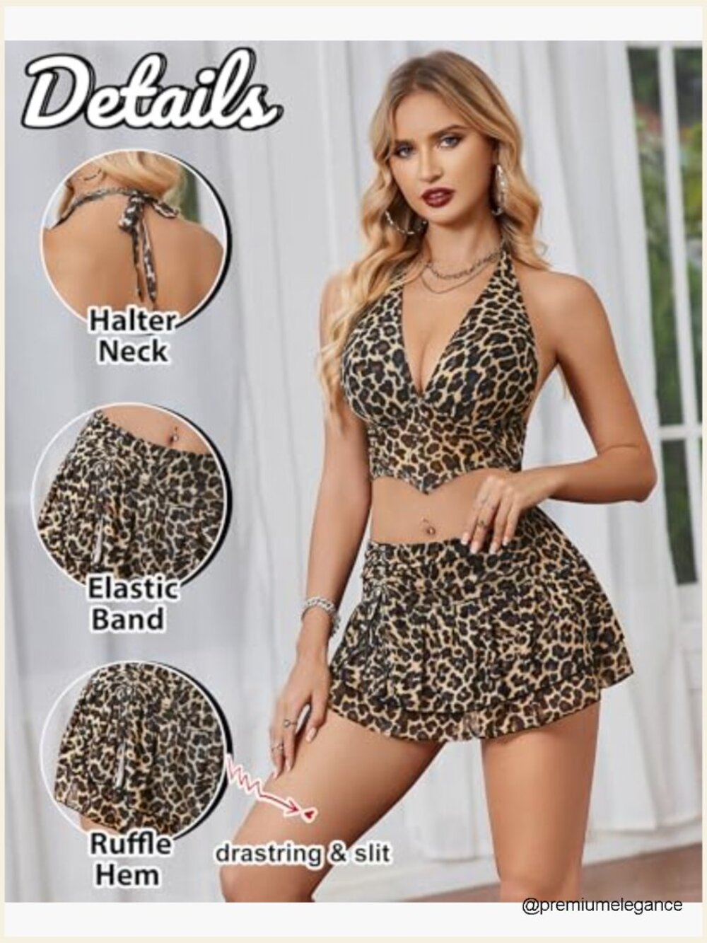 Y2K Mesh Halter Crop Top & Ruffle Mini Skirt Set Nightclub Festival Outfit - Picture 4 of 7